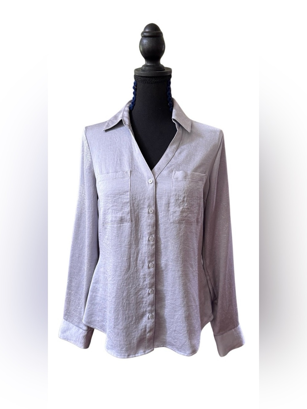 Express Light Gray Shimmering Button-Down Women's Shirt